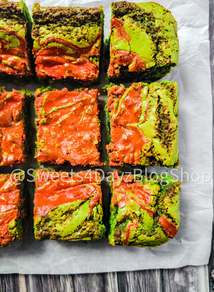 Holiday Cream Cheese Blondies on Grey Wood - Image 2