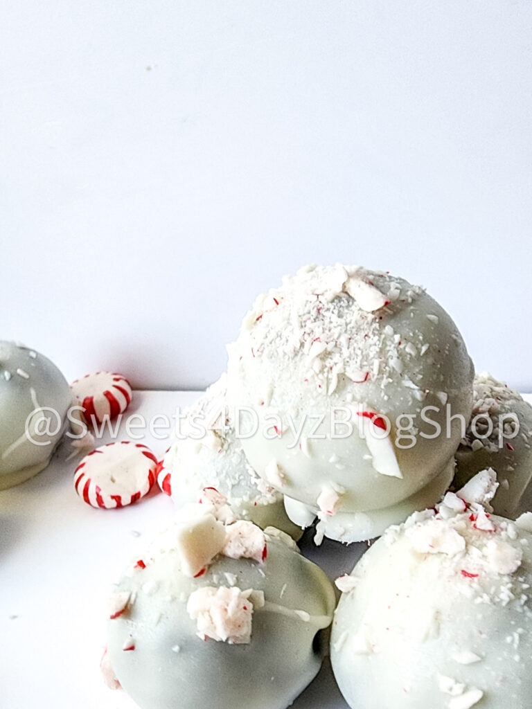 Peppermint Chocolate Cake Truffles on White