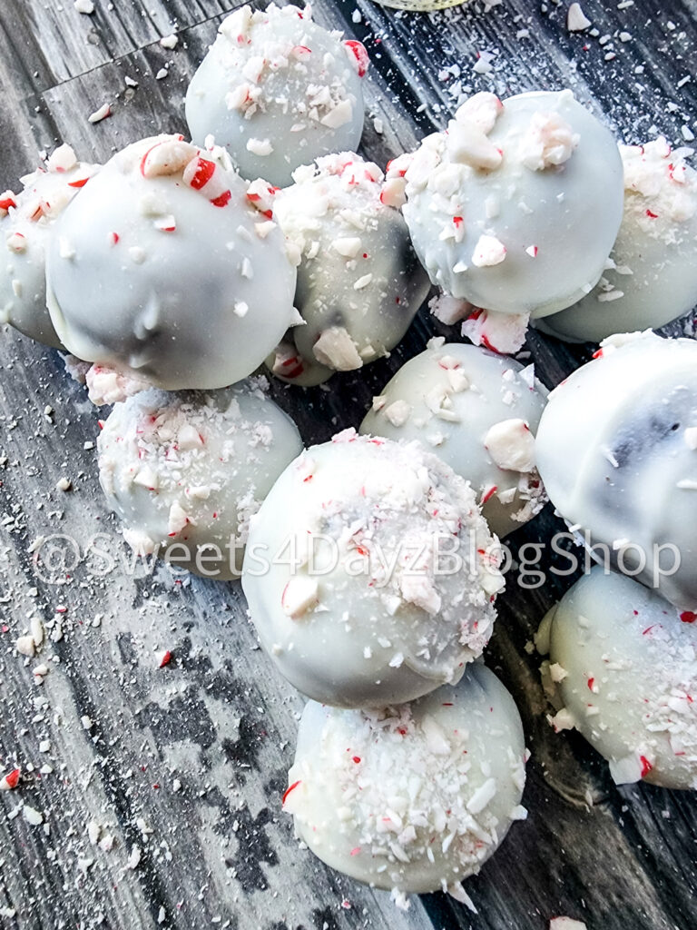 Peppermint Chocolate Cake Truffles on Grey Wood - Image 2