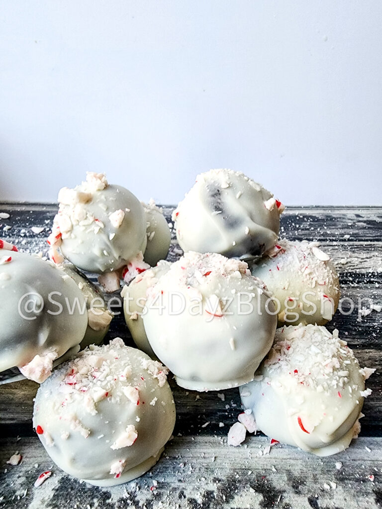 Peppermint Chocolate Cake Truffles on Grey Wood - Image 4