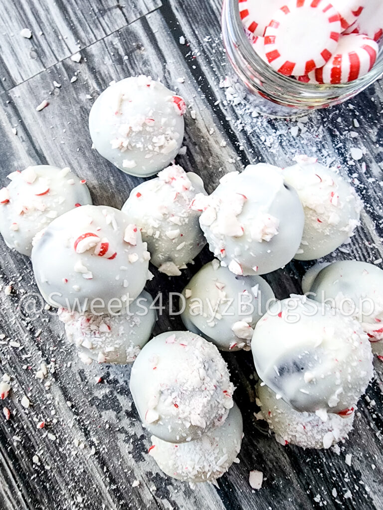 Peppermint Chocolate Cake Truffles on Grey Wood - Image 5