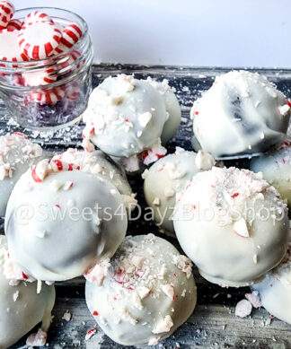 Peppermint Chocolate Cake Truffles on Grey Wood