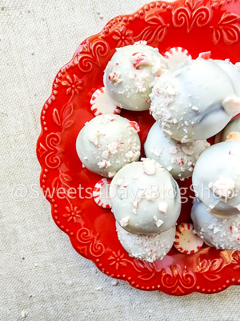 Peppermint Chocolate Cake Truffles on Linen - Image 3