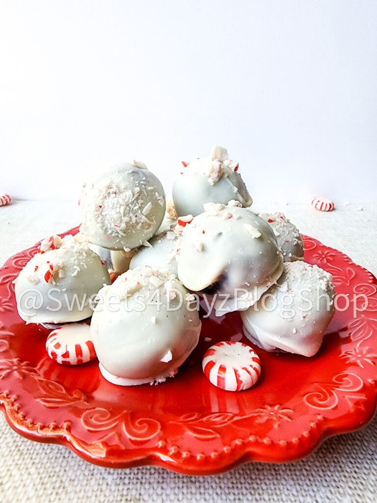 Peppermint Chocolate Cake Truffles on Linen - Image 4