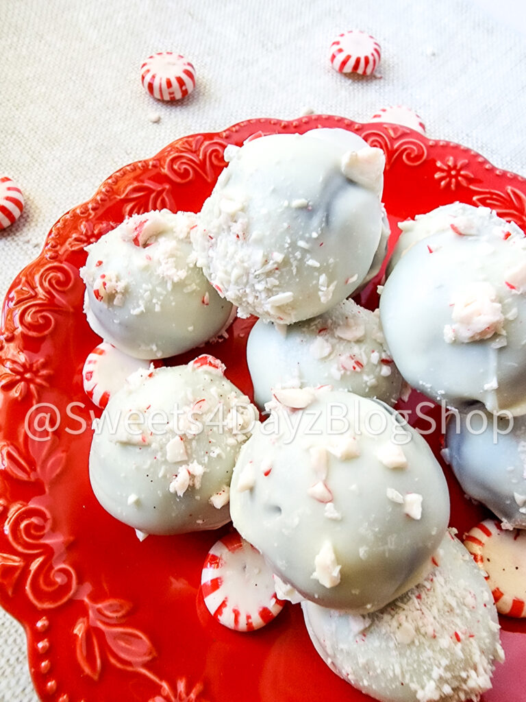 Peppermint Chocolate Cake Truffles on Linen - Image 5