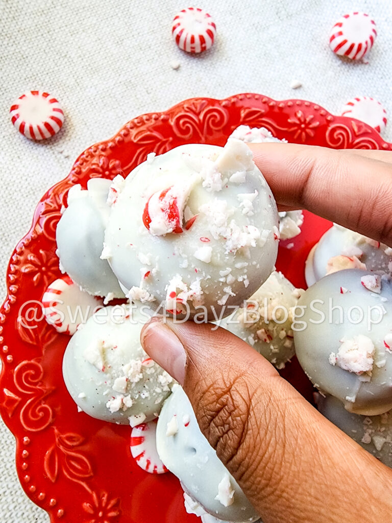 Peppermint Chocolate Cake Truffles on Linen - Image 6