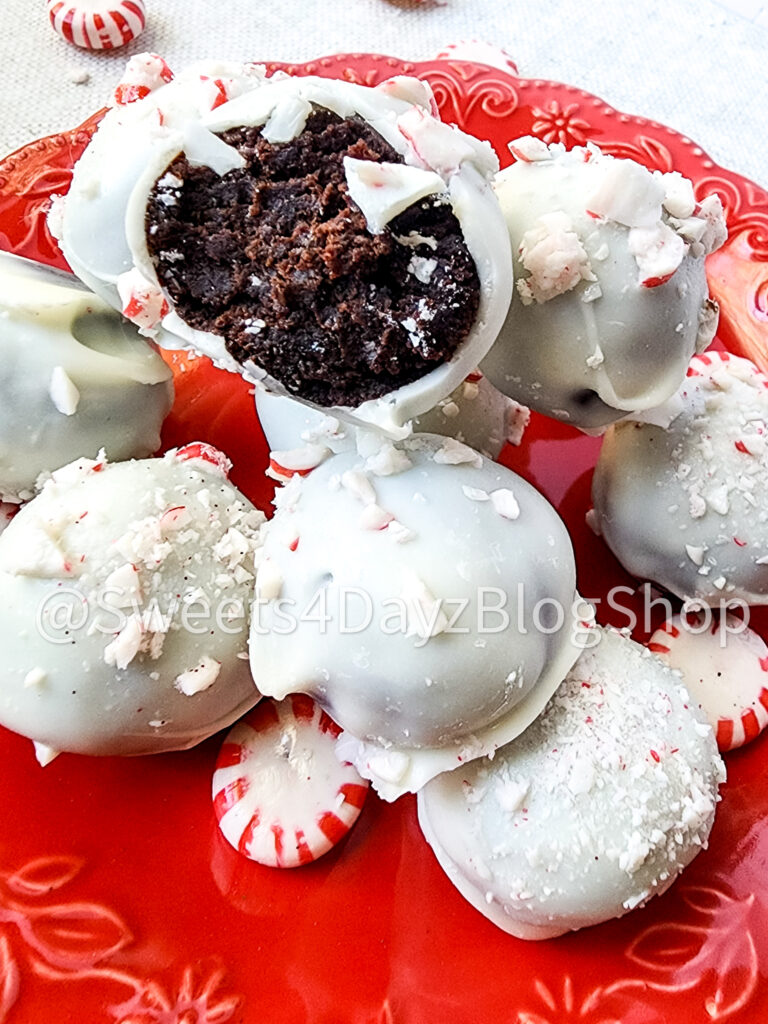 Peppermint Chocolate Cake Truffles on Linen - Image 7
