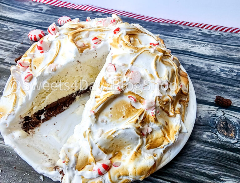 Peppermint Brownie Baked Alaska on Grey Wood - Image 5