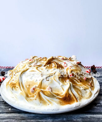 Peppermint Brownie Baked Alaska on Grey Wood