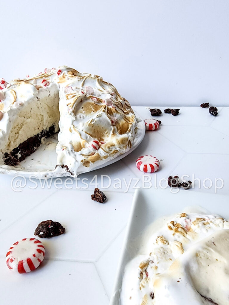 Peppermint Brownie Baked Alaska on Rhombus