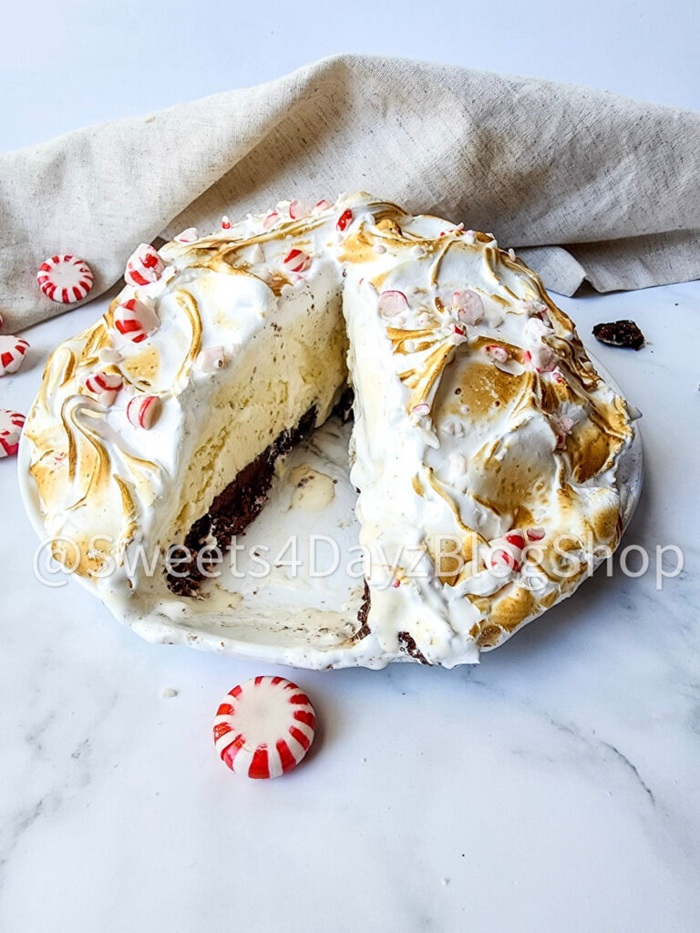 Peppermint Brownie Baked Alaska on Marble - Image 2