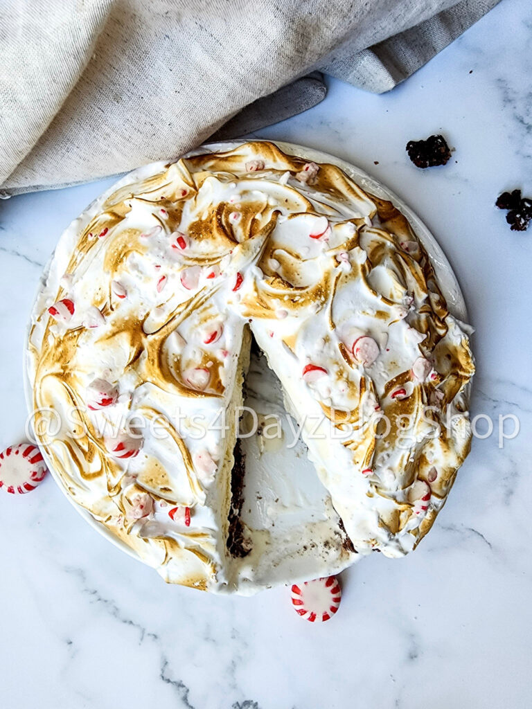 Peppermint Brownie Baked Alaska on Marble - Image 3