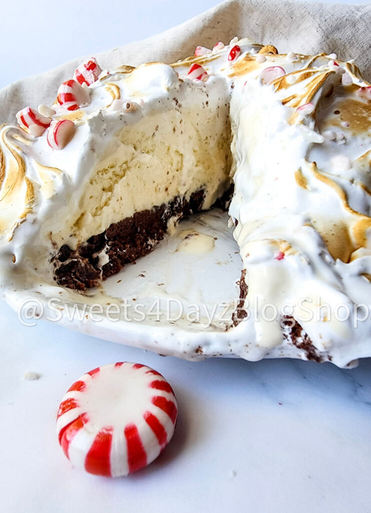 Peppermint Brownie Baked Alaska on Marble