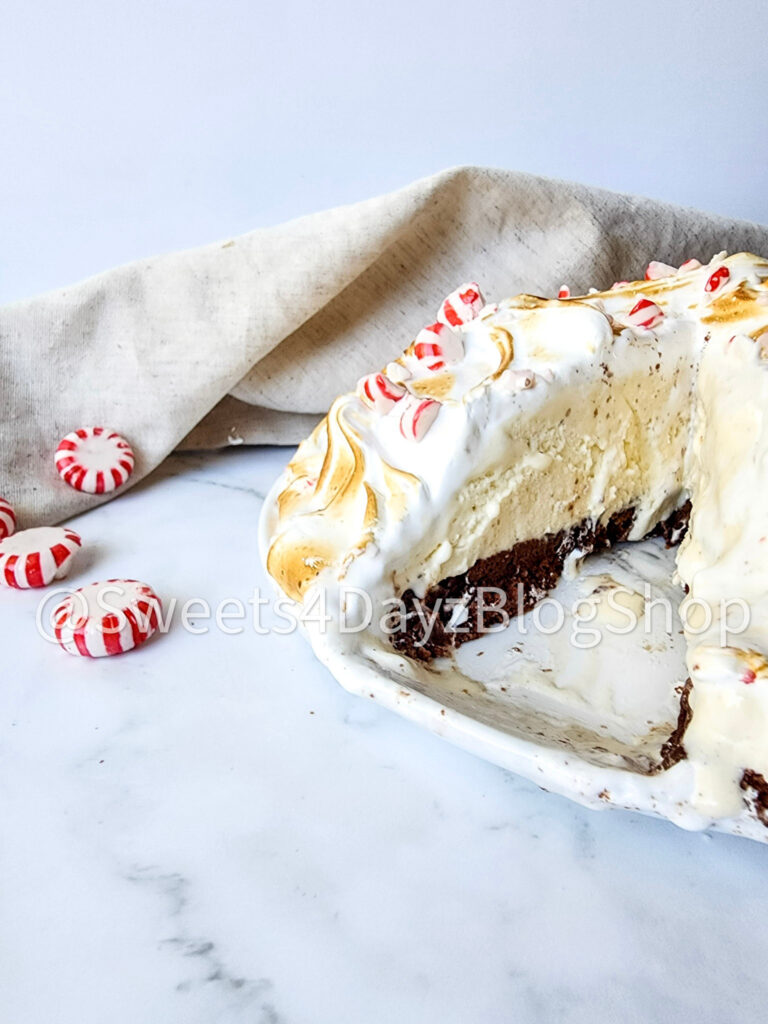 Peppermint Brownie Baked Alaska on Marble - Image 5