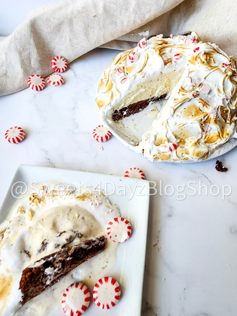 Peppermint Brownie Baked Alaska on Marble - Image 7
