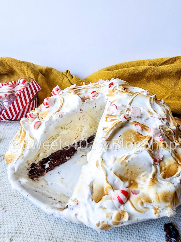 Peppermint Brownie Baked Alaska on Linen