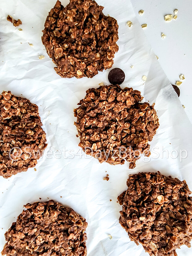 No Bake Peanut Butter Chocolate Cookies on White