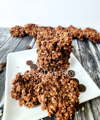 No Bake Peanut Butter Chocolate Cookies on Grey Wood