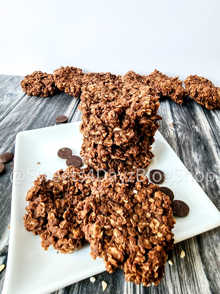 No Bake Peanut Butter Chocolate Cookies on Grey Wood