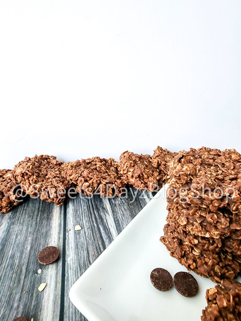 No Bake Peanut Butter Chocolate Cookies on Grey Wood - Image 5