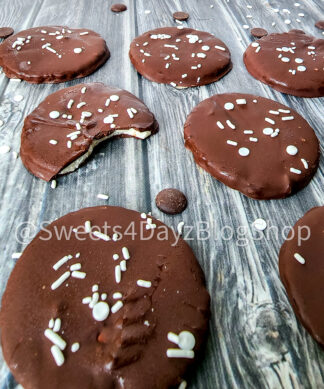 Homemade Peppermint Patties on Grey Wood