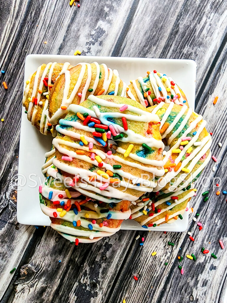 Vegan Rainbow Funfetti Donuts on Grey Wood - Image 4