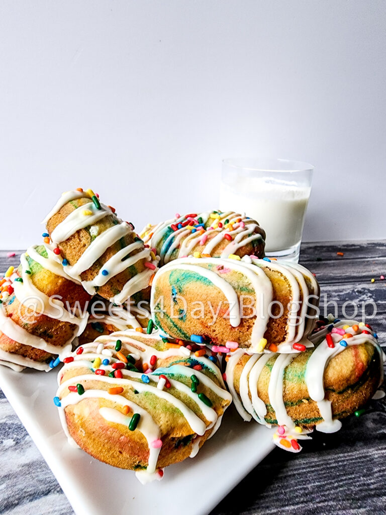 Vegan Rainbow Funfetti Donuts on Grey Wood - Image 8