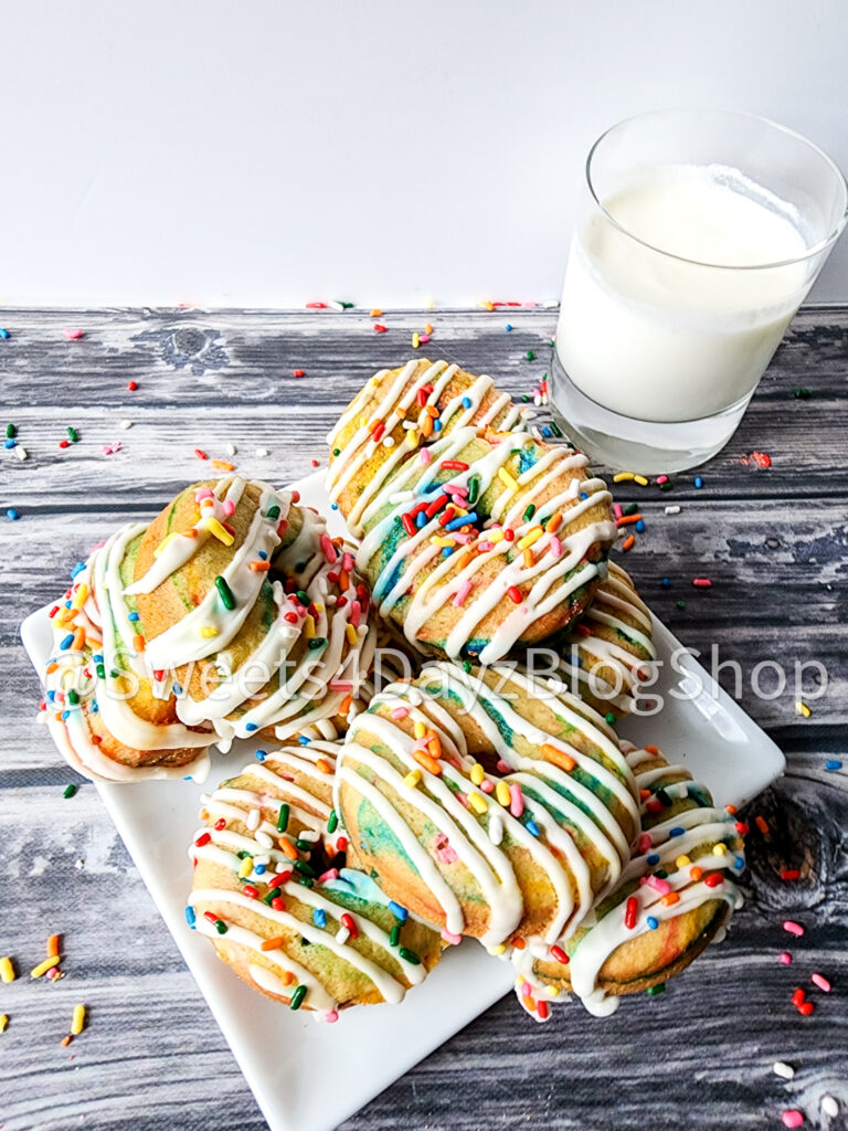 Vegan Rainbow Funfetti Donuts on Grey Wood - Image 9