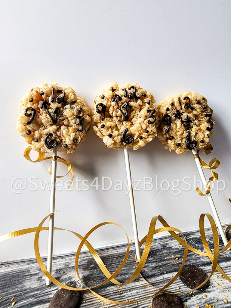 NYE Clock Rice Krispy Treats on Grey Wood - Image 2