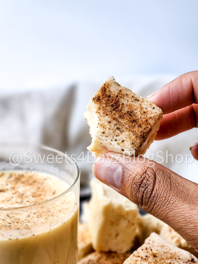 Eggnog Fudge on Grey Wood