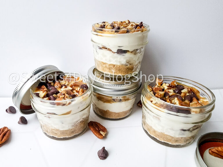 No-Bake Turtle Cheesecake Jars on Rhombus - Image 6