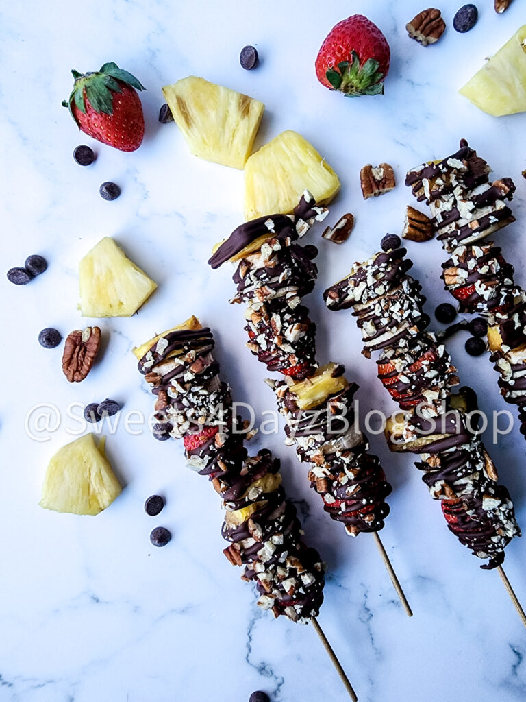 Vegan Fruit Dessert Skewers on Marble - Image 6