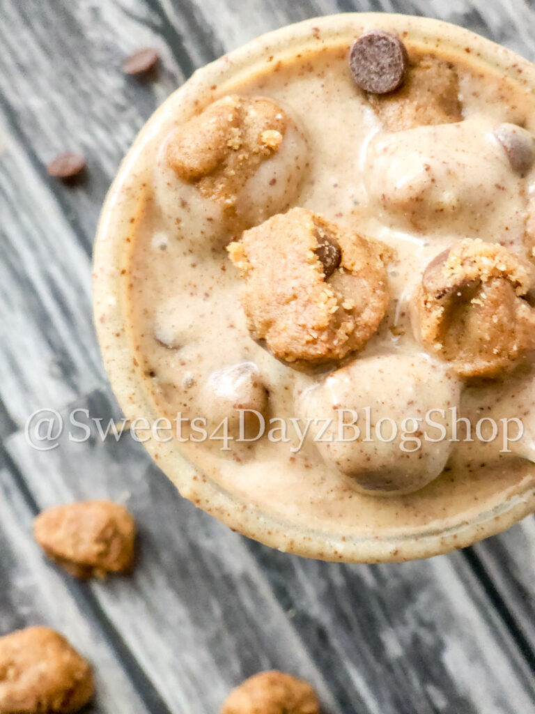 Vegan Chocolate Chip Cookie Dough Shake on Grey Wood