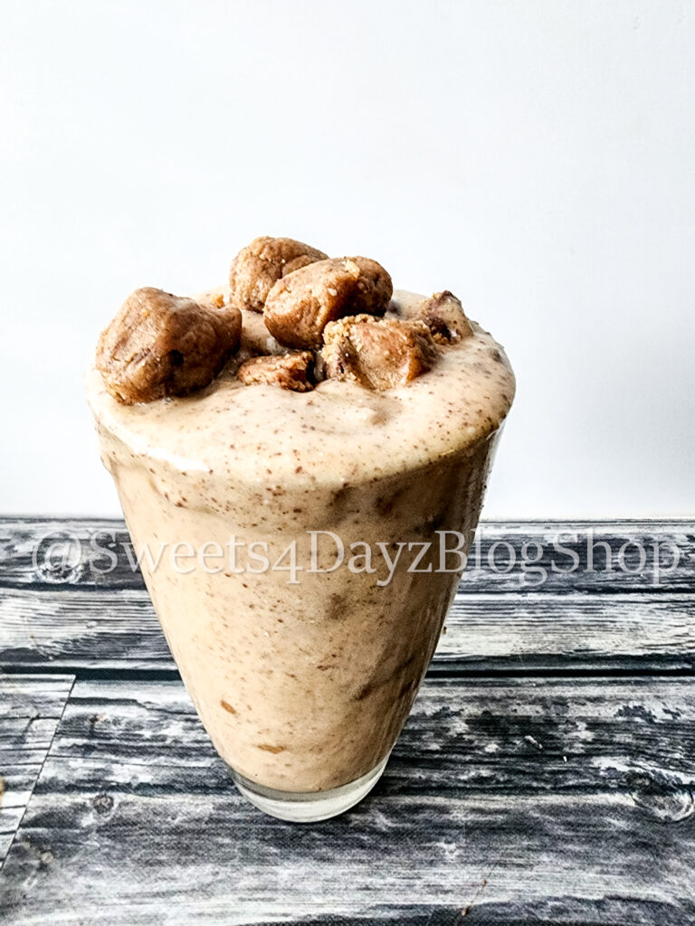 Vegan Chocolate Chip Cookie Dough Shake on Grey Wood - Image 5