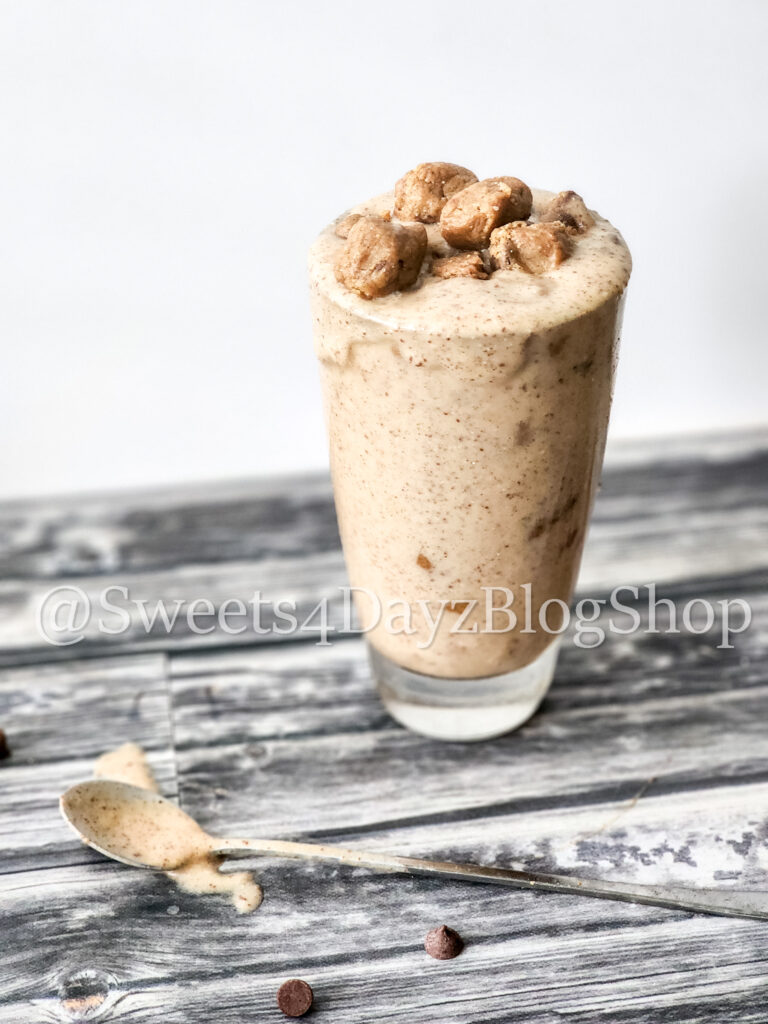 Vegan Chocolate Chip Cookie Dough Shake on Grey Wood - Image 2