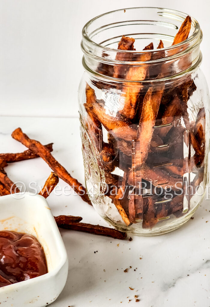 Cinnamon Chili Sweet Potato Fries on Marble - Image 3