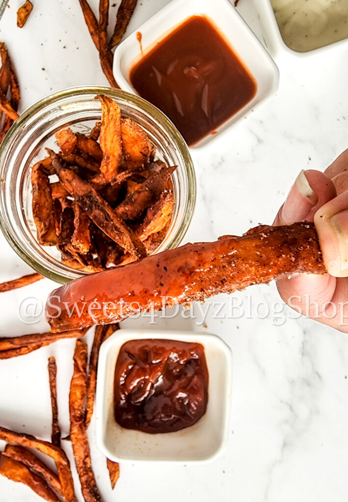 Cinnamon Chili Sweet Potato Fries on Marble - Image 4