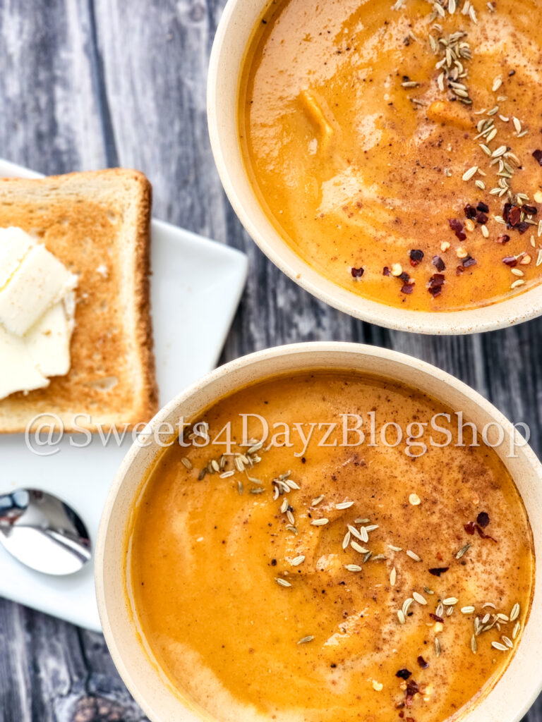 Sweet Potato Soup on Grey Wood - Image 2