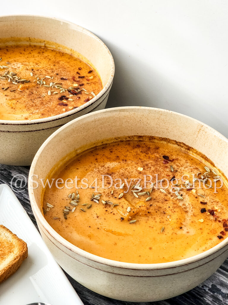 Sweet Potato Soup on Grey Wood - Image 4