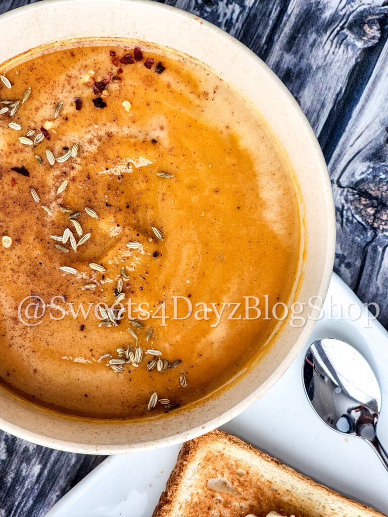 Sweet Potato Soup on Grey Wood