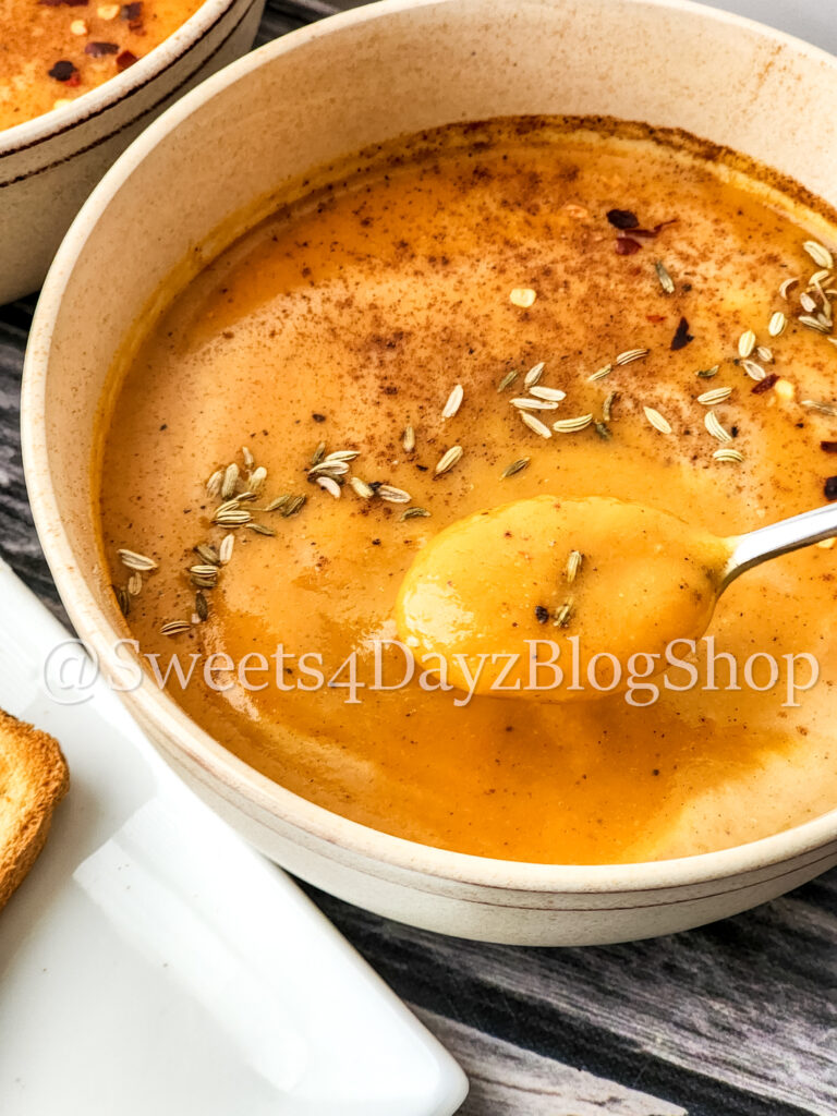Sweet Potato Soup on Grey Wood - Image 7