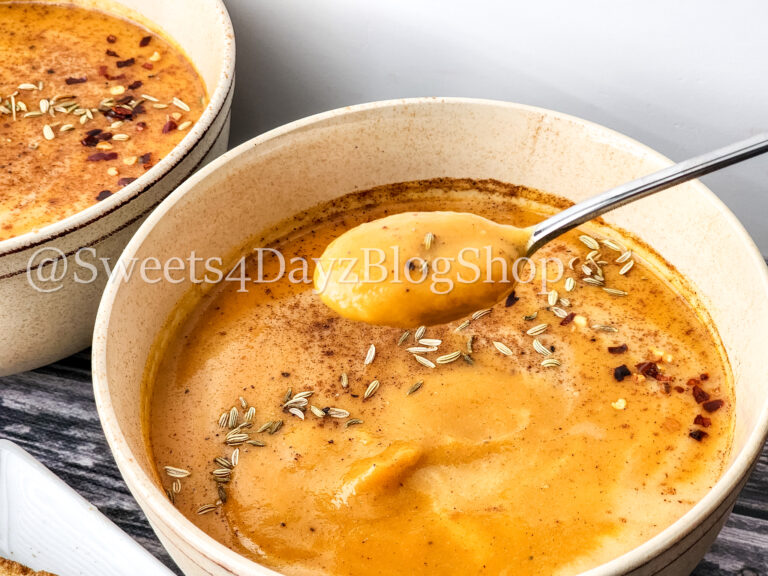 Sweet Potato Soup on Grey Wood - Image 8