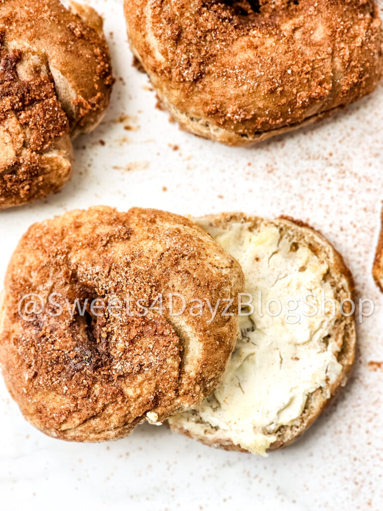 Copycat Panera Bread Cinnamon Crunch Bagel on Marble - Image 2
