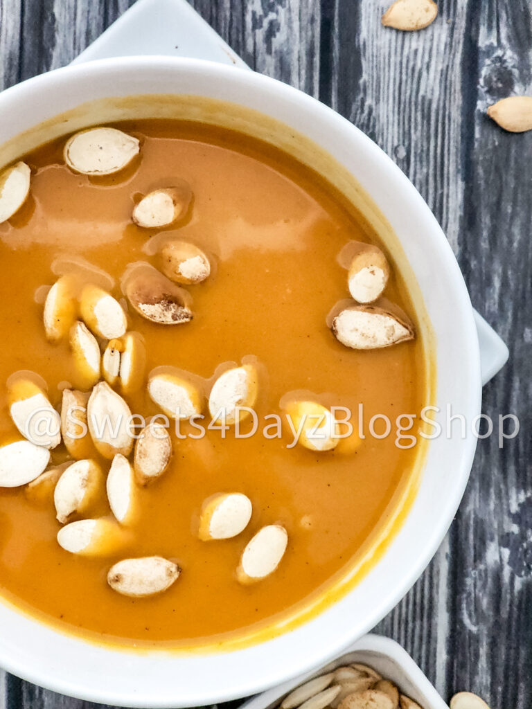 Copycat Panera Bread Autumn Squash Soup on Grey Wood - Image 2