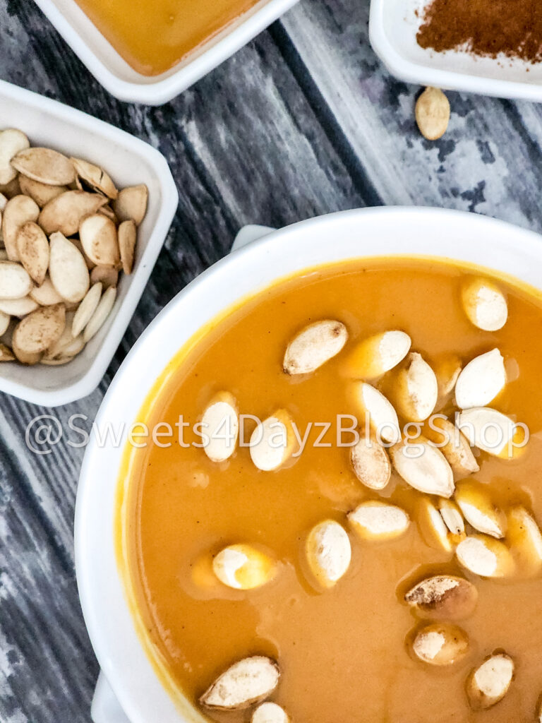 Copycat Panera Bread Autumn Squash Soup on Grey Wood - Image 4