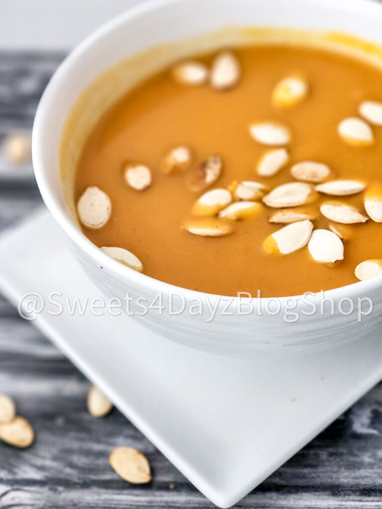 Copycat Panera Bread Autumn Squash Soup on Grey Wood - Image 7