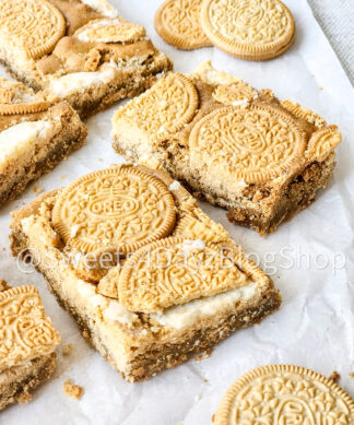 Golden Oreo Blondies on Linen