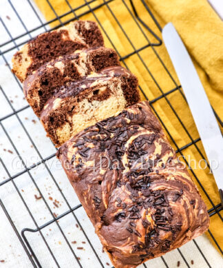 Chocolate Vanilla Swirl Ice Cream Bread on Linen