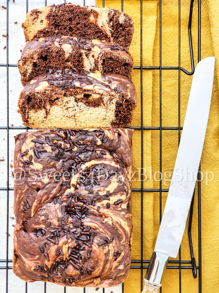 Chocolate Vanilla Swirl Ice Cream Bread on Linen - Image 2