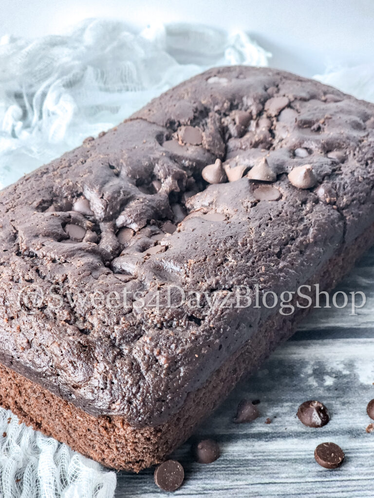 Keto Chocolate Zucchini Bread on Grey Wood - Image 3